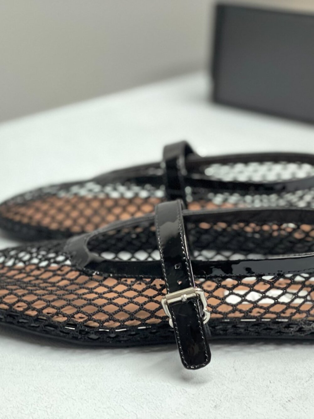 Alaïa Black Patent Leather Mesh Mary Jane Flats - Picture 7 of 8